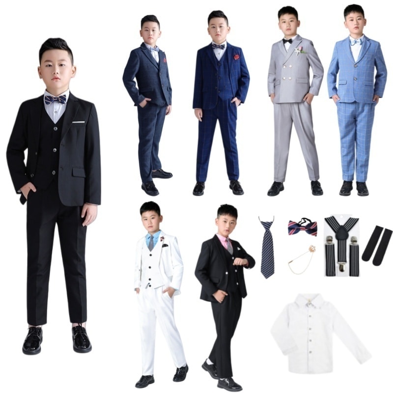 8点セット 9点セット キッズ スーツ b体 太め 太め体型 大きいサイズ 男の子 フォーマルスーツ 子供 スーツセット ジャケット ベスト パンツ シャツ ネクタイ 蝶ネクタイ サスペンダー 入学式