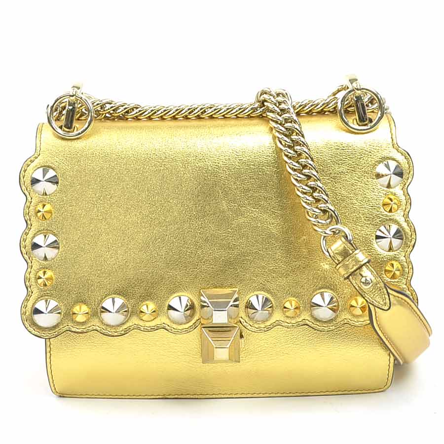 フェンディ FENDI ショルダーバッグ ミニ キャナイ レザー/メタル ゴールド/シルバー レディース 8M0381-9H7 e61073a