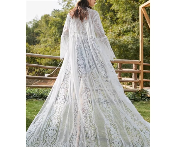 レディース トップス カーディガン 羽織 前開き ロング マキシ 長袖 Vネック フェミニン レース 刺繍 リボン 透け感 薄手 かわいい 大人可愛い きれいめ カジュアル 上品 おしゃれ かっこいい