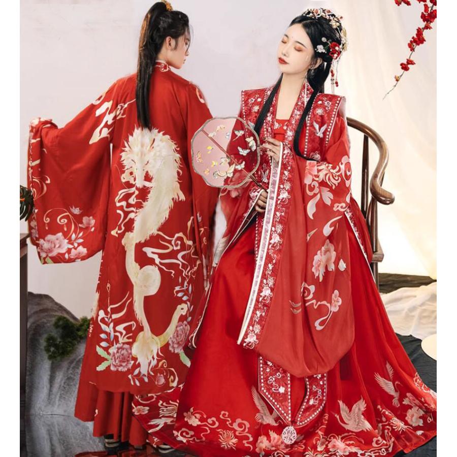 中華コスプレ衣装 華流 古代 ウエディングドレス 新郎 新婦 中国古代 結婚式 ドレス 中華服 時代劇 コスチューム 華やか 龍 鳳凰 タンチョウ メンズ レディース