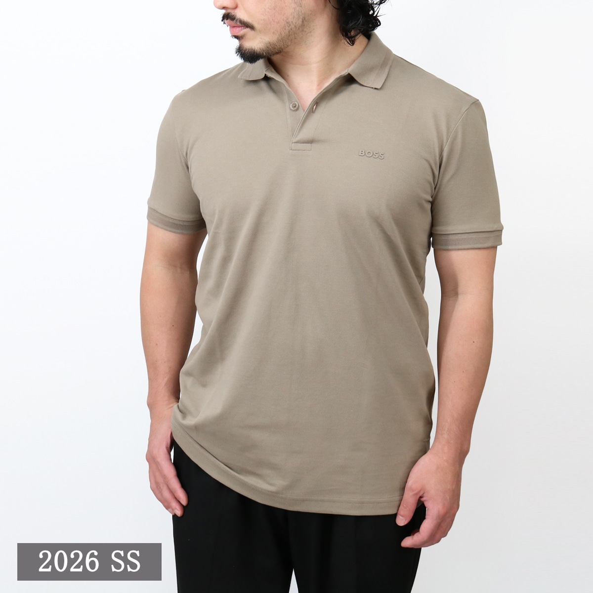 メンズ ポロシャツ 50554574 SS POLO 半袖 ゴルフウェア ベーシュ ロゴ ワンポイント 襟 父の日ギフト プレゼント ブランド