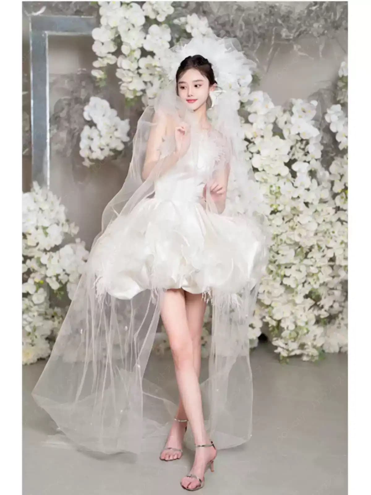 ミニドレス ホワイト 安い パール ウエディングミニドレス 結婚式 発表会 演奏会 披露宴 パーティードレス 二次会 ウエディングドレス 花嫁 お呼ばれドレス-47