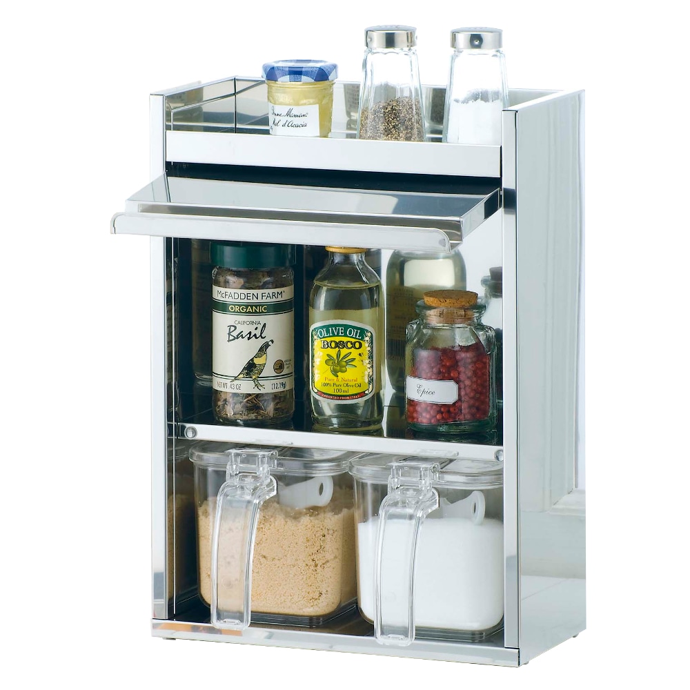 スパイスラック ステンレス フラップ扉 ストッカー2個付 おしゃれ 調味料ラック ｆｋ-1050