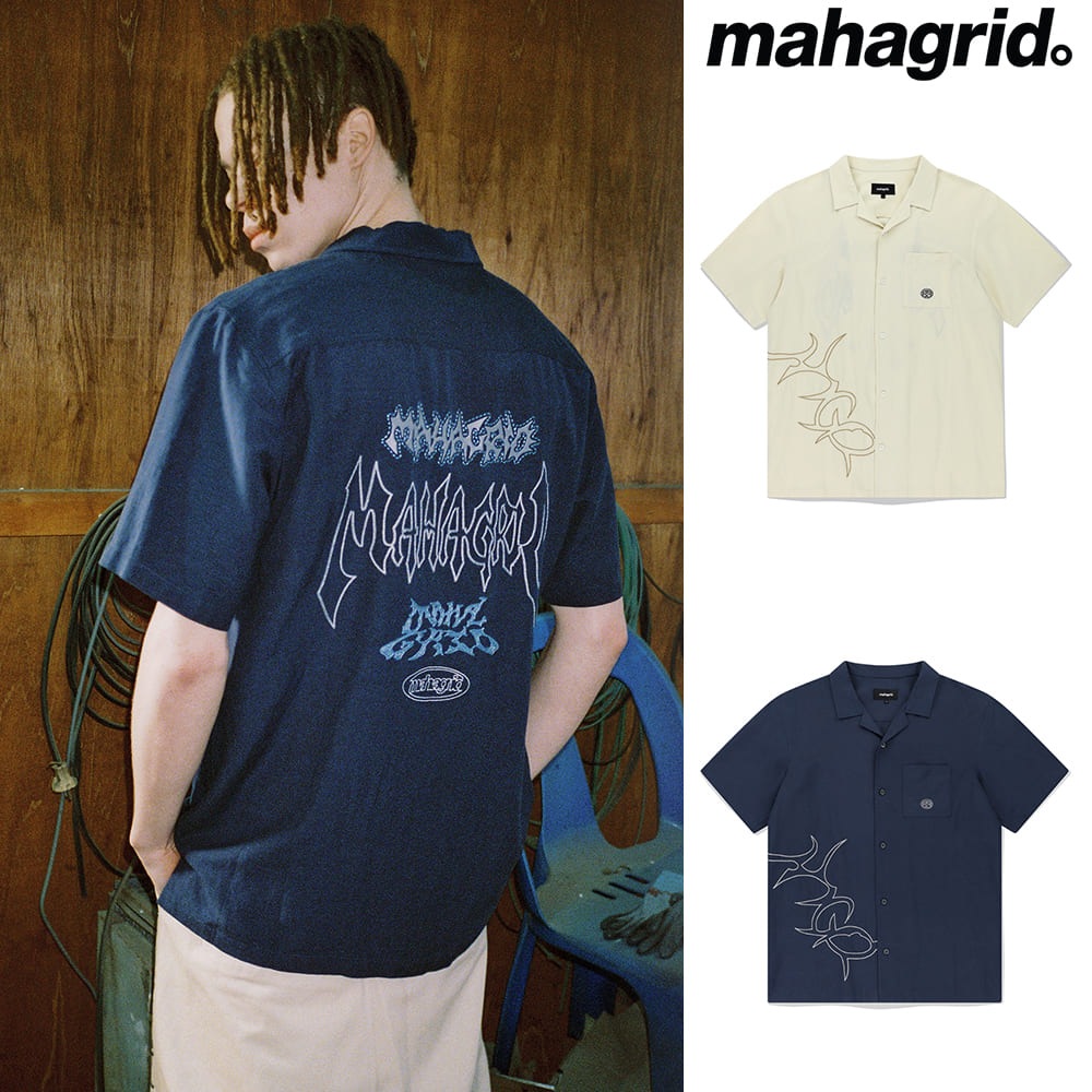 [mahagrid] MULTI-LOGO LINEN HALF SHIRT