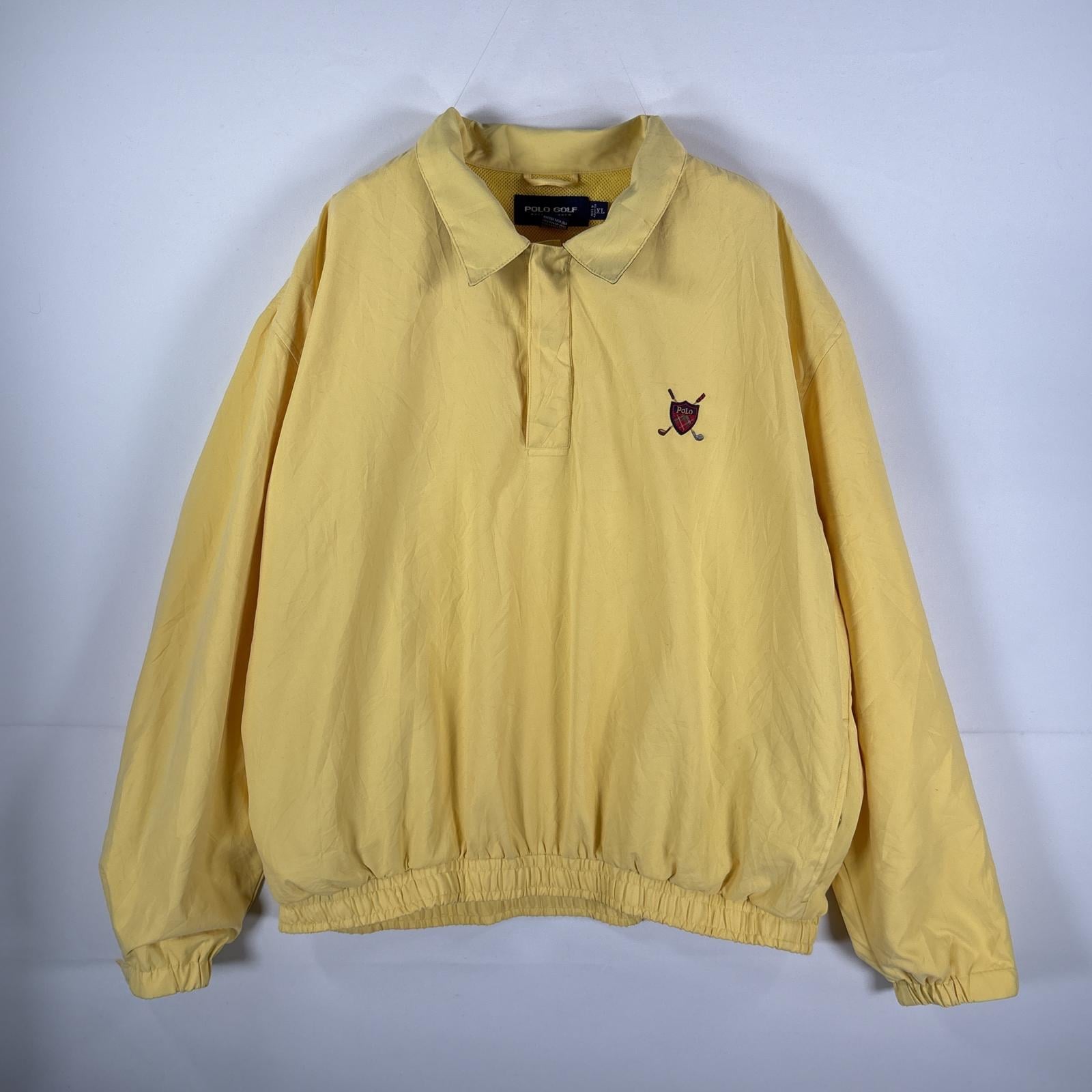 古着 90s/90年代 ポロゴルフ POLO GOLF ウォームアッププルオーバー スナップボタン 中地メッシュ XL イエロー メンズ