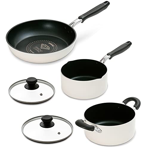 アイリスオーヤマ フライパン 鍋 フライパンセット 5点 片手鍋 両手鍋 蓋つき ふた付き ガラス蓋 フタ ダイヤモンドコート セット 一人暮らし 2人用 DCI-FP5S ホワイト