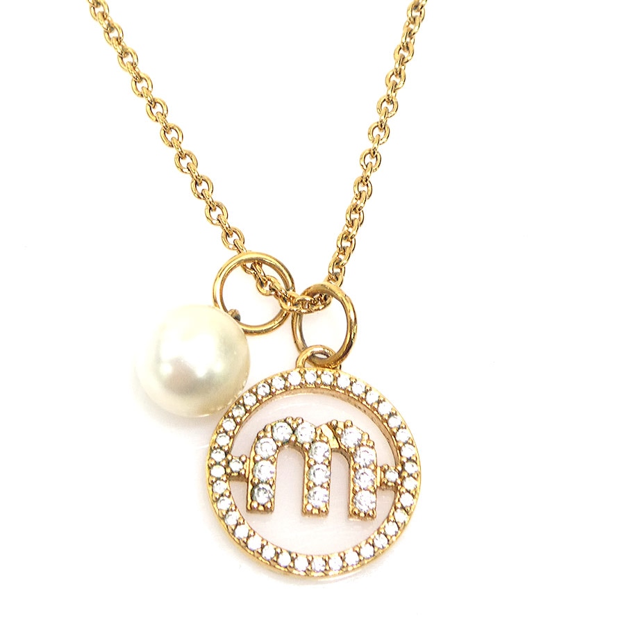 ミュウミュウ MIUMIU ネックレス メタル/フェイクパール ゴールド/オフホワイト/シルバー レディース e61799i