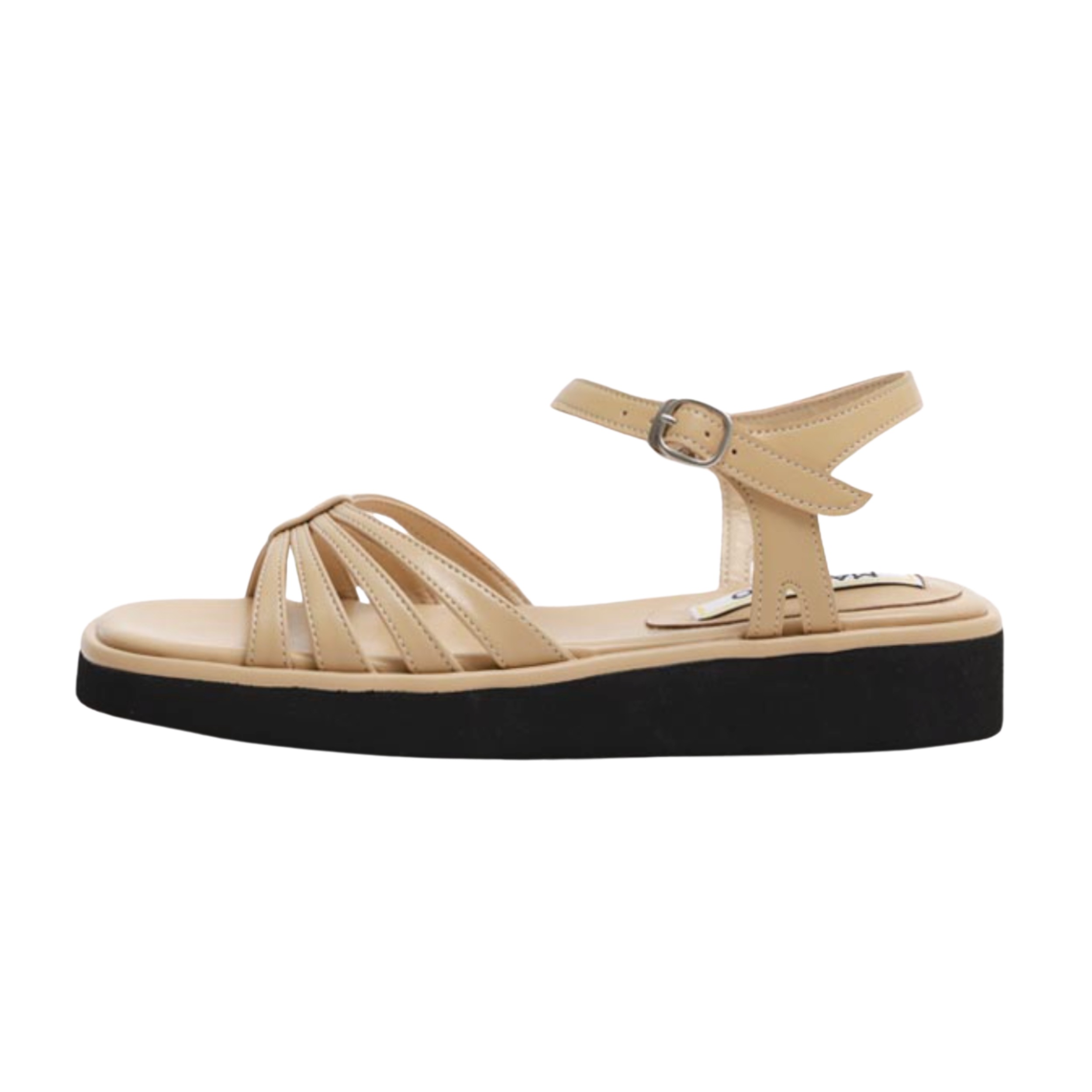 ブランセ ストラップサンダル ダークベージュ ヒール高さ3cm ぺたんこサンダル 韓国ファッション 韓国コーデ 夏服 韓国トレンド