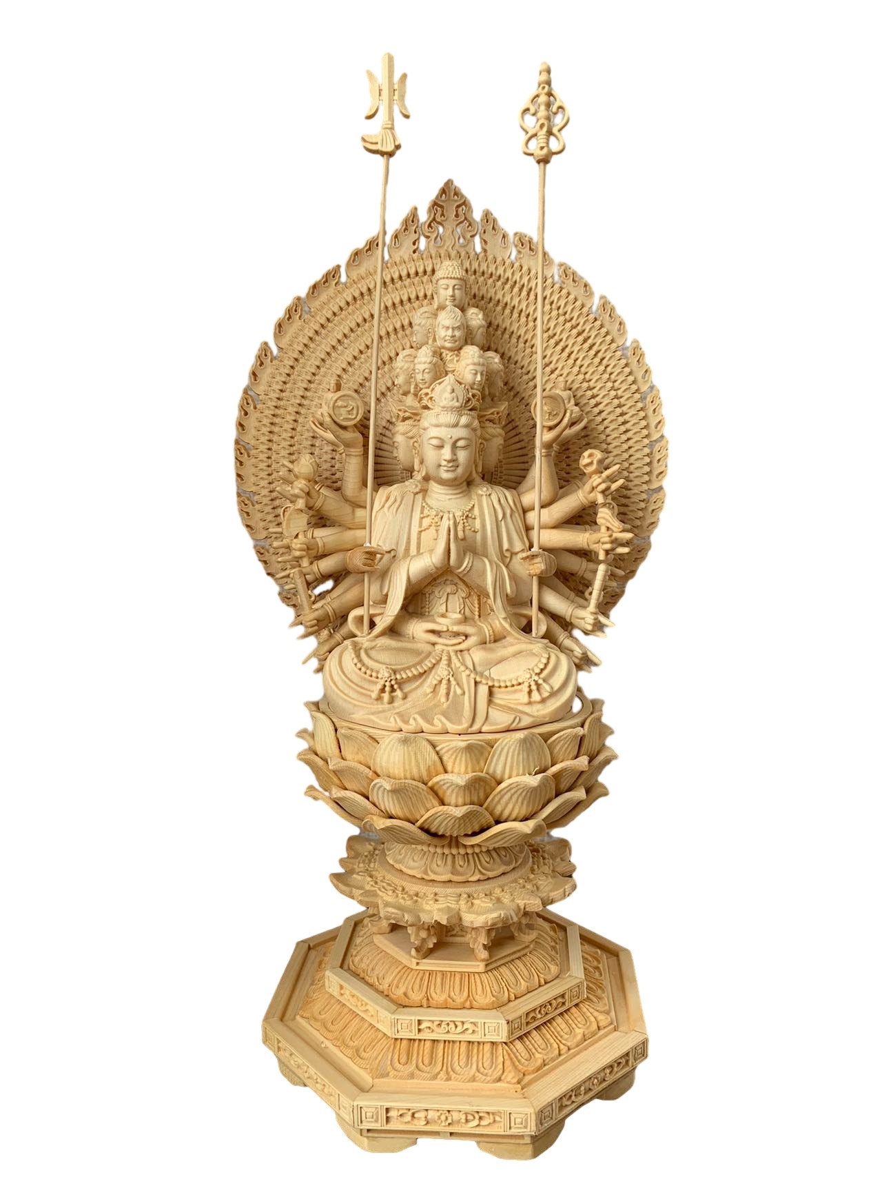 仏像 千手観音 千手観音像 十一面千手観音 十一面千手千眼観音 檜木 木彫 仏具 (約)高34cm×幅16cm×奥行14cm