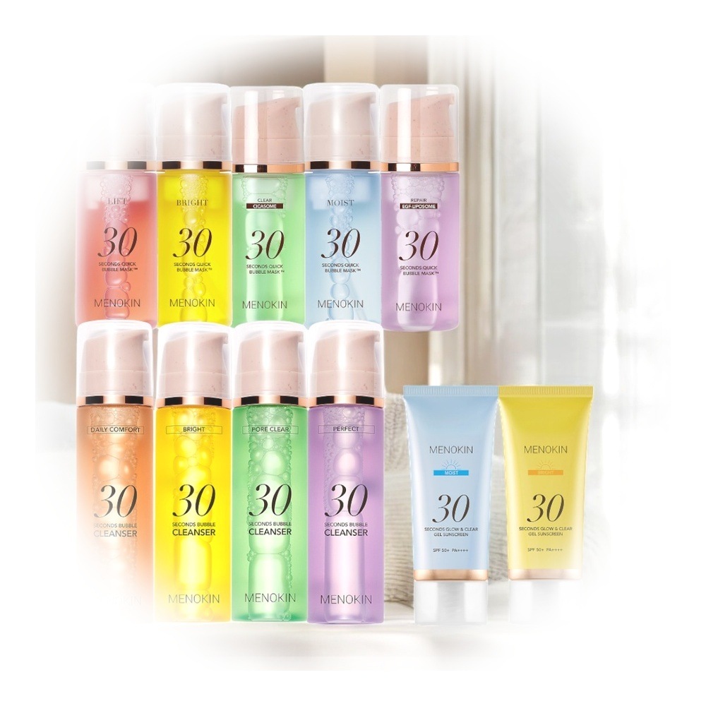 フルセット(30秒パック5種+クレンザー4種+日焼け止め2種)+70ml×1+30ml×1+ポーチ+ヘアスクランチー [保湿+肌ケア+鎮静]