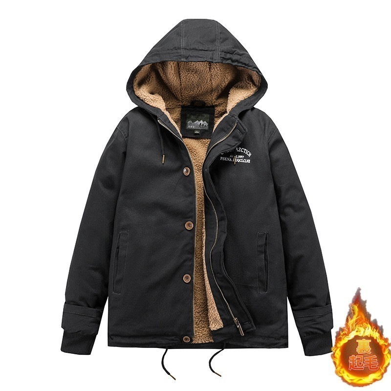 ジャケットメンズ裏起毛　ダウンコート冬アウター防寒防風綿無地冬服保温　厚秋冬冬服