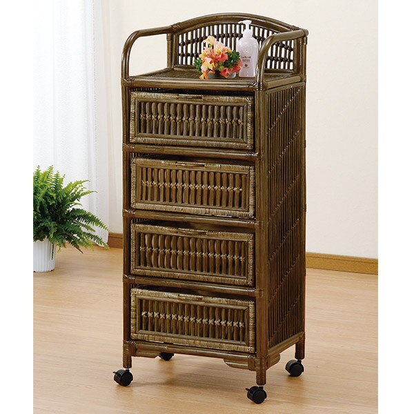 ランドリーチェスト 4段 キャスター付 籐家具 幅47cm