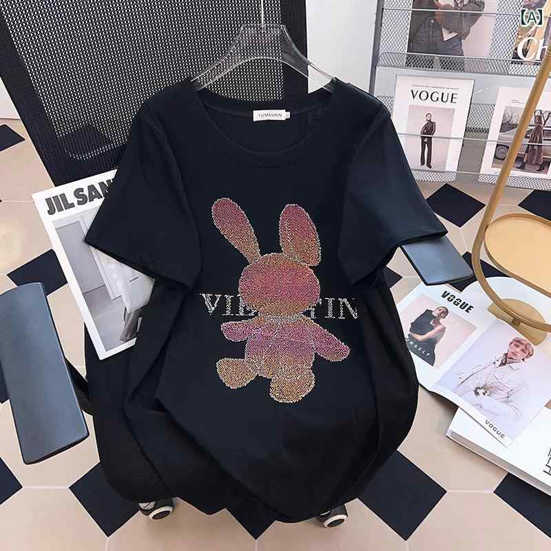 大きめサイズ レディース おしゃれ ファッション カジュアル デート 女子会 ぽっちゃり 婦人服 バニー 柄 ラージ バスト 半袖 Tシャツ