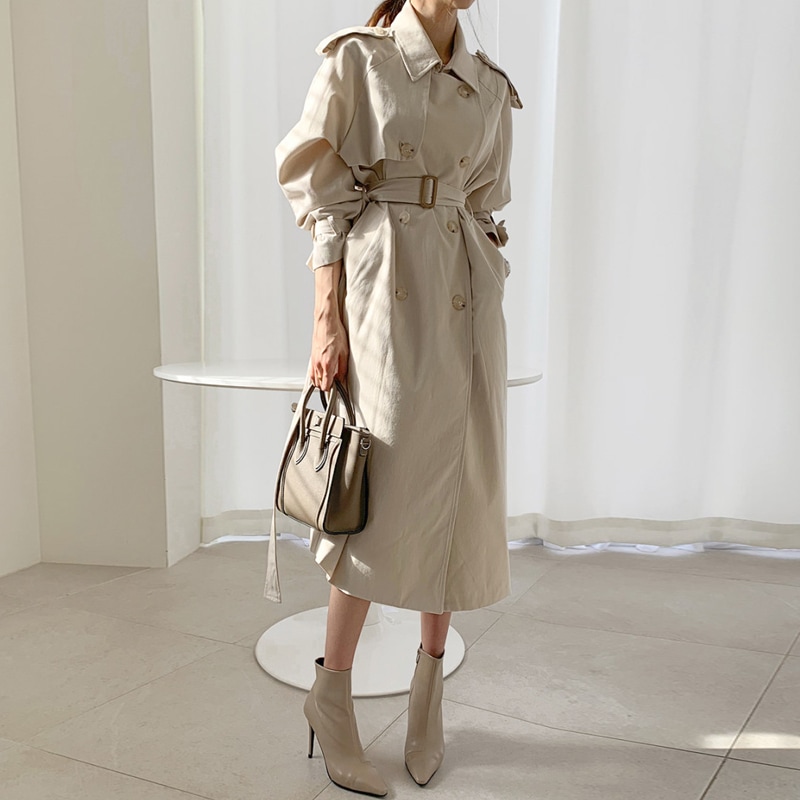 【送料無料】レディース トレンチコート ウエストベルト ２カラー 大人可愛い ママコーデ