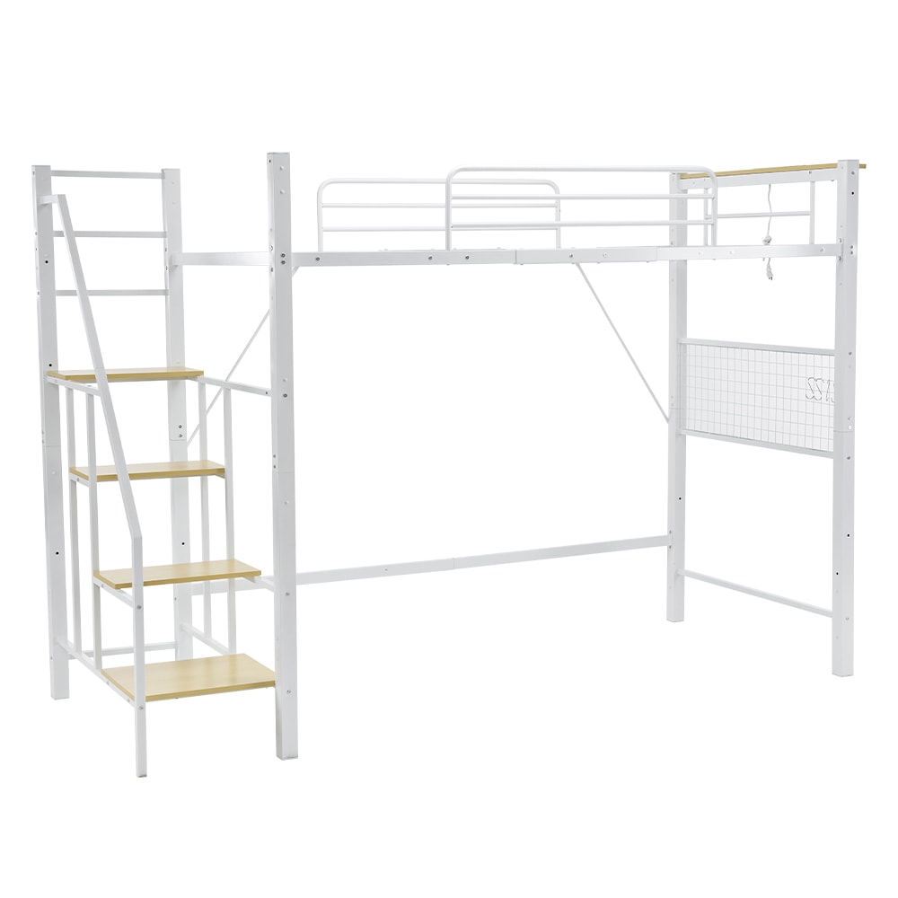 【ホワイト】2025年新作 システムベット ロフトベッド シングル コンセント付き 収納付き 耐荷重150kg 高さ173cm 北欧風 スチールネット S型フック付きスチール 耐震 ベッド パイプベッ 28,357円
