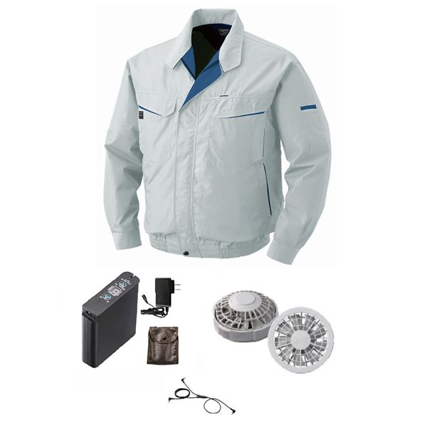 綿/ポリ混紡 空調服 [ファン色：GY 色：SI 5L] リチウムバッテリー付 コットン混