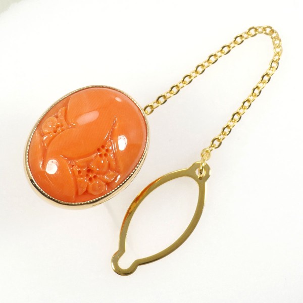 K18 18金 YG イエローゴールド 合金 ピンブローチ サンゴ ジュエリー 中古