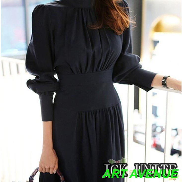 ワンピース レディース きれいめ ワンピース 春 秋 冬 ミディアム丈ワンピース ハイウエスト 長袖 Aラインワンピース 二次会 通勤 OL 40代 着痩せ