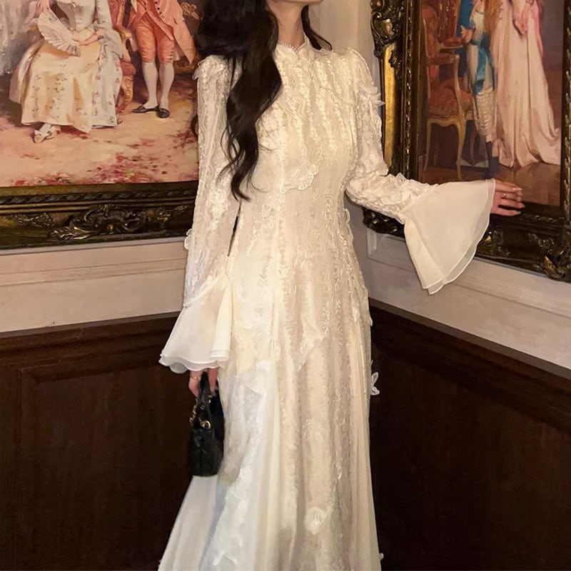 【送料無料】2025春ベルベット刺繍立体蝶新しい中国風チャイナドレスgエンド絶妙な白い中国風ロングスカート 母の日のプレゼント