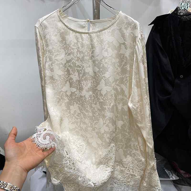 レディース　シャツ　レース チャイナ風 アセテート ジャカード シャツ レディース 2025 春 レトロ 民族 風 レース スプライシング 長袖 トップス 4,958円