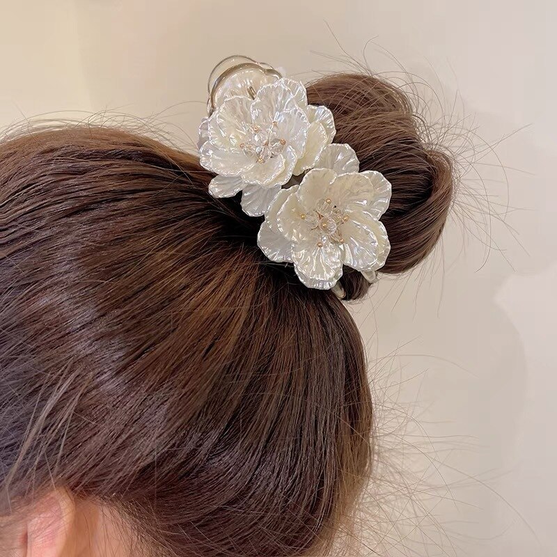 シンプルミートボールヘッドクリップ気質テールクリップスーパーフェアリーシェルフラワーヘアクリップ女性バックヘッドヘッド
