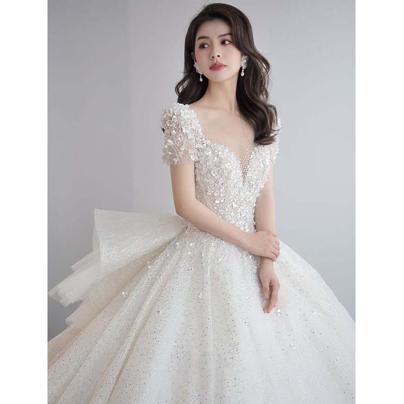 ワンショルダーメインウェディングドレス2025花嫁の花嫁の妊婦は小さなハイエンドのテクスチャーとドアベール