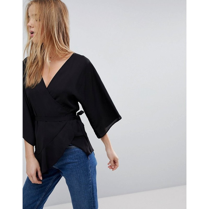 エイソス レディース トップス【ASOS Wrap Top with Kimono Sleeve】Black エイソス レディース トップス【ASOS Wrap Top with Kimono Sleeve】Black