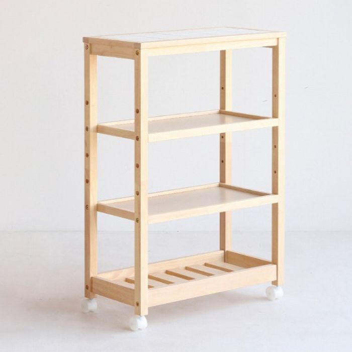 スリムワゴン Soup 4段 キッチンワゴン W-3348 スリム 市場 ワゴン ラック 収納棚 キャスター付 省スペース 隙間 キッチン収納 隙間収納 リビング収納 棚 天然木 タイル 8,741円