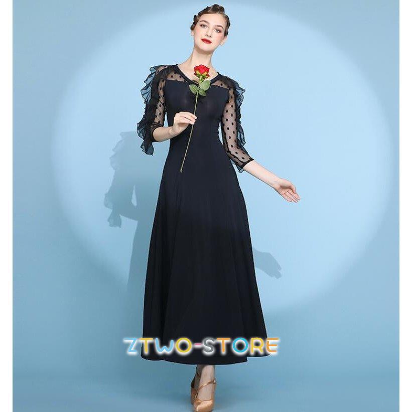 新しい子供用ダンスウェア 社交ダンスドレスレディース モダンダンス ロング丈ワンピース 長袖 レッスン着 フラメンコ ワルツ専用ドレス スタンダード練習着 発表会用演出服 2枚購入で2939円OFF