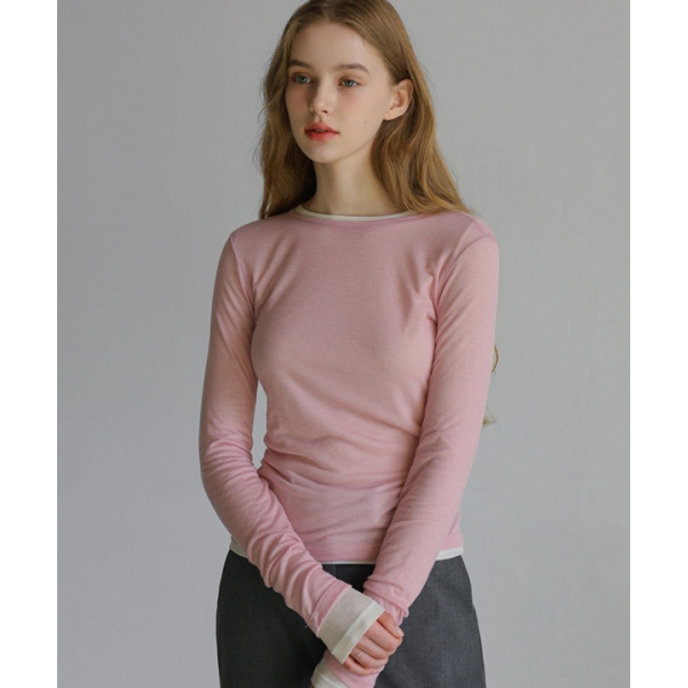 FRENCHCHIC ウールテンセル透け感レイヤードラウンドTシャツ_F5S22TS