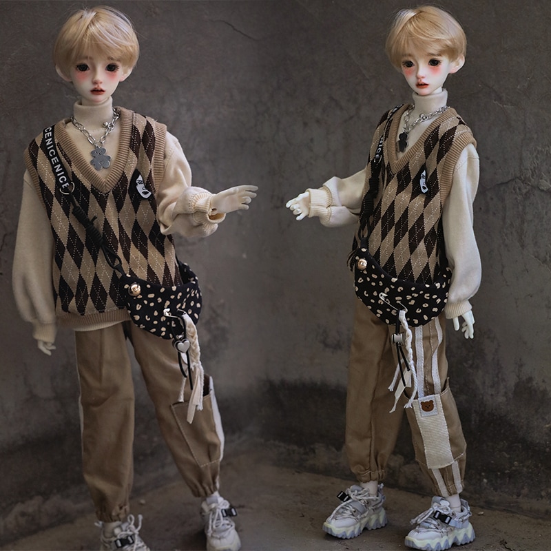 BJDドール服 人形用衣装セット ベスト ハイネックパーカー パンツ ネックレス ブローチ 5点 カジュアル MSD/YOSD/1/5サイズドール人形用