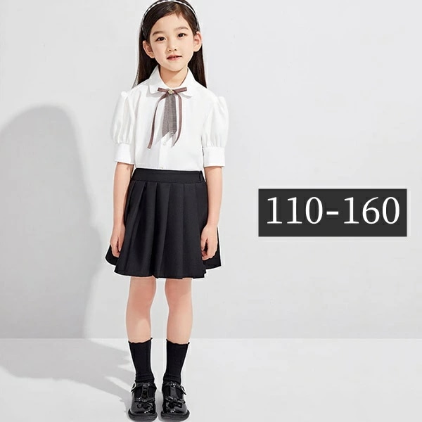 キッズスーツ 女の子 キッズフォーマル 卒業式スーツ 無地 シンプル プリーツスカート ブラック リボン 半袖 白シャツ オレンジ 小学生 小学校 お受験 発表会 3点セット オシャレ 入園式 卒園式