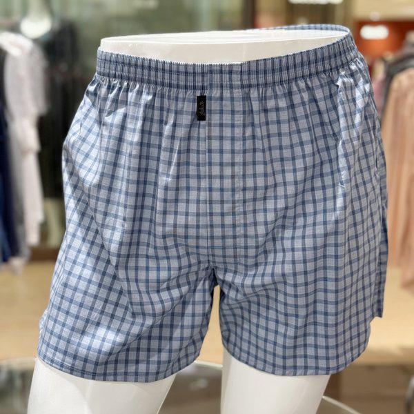 男性先染め綿200番手メランチェックトランクス（WMP5415D BU）