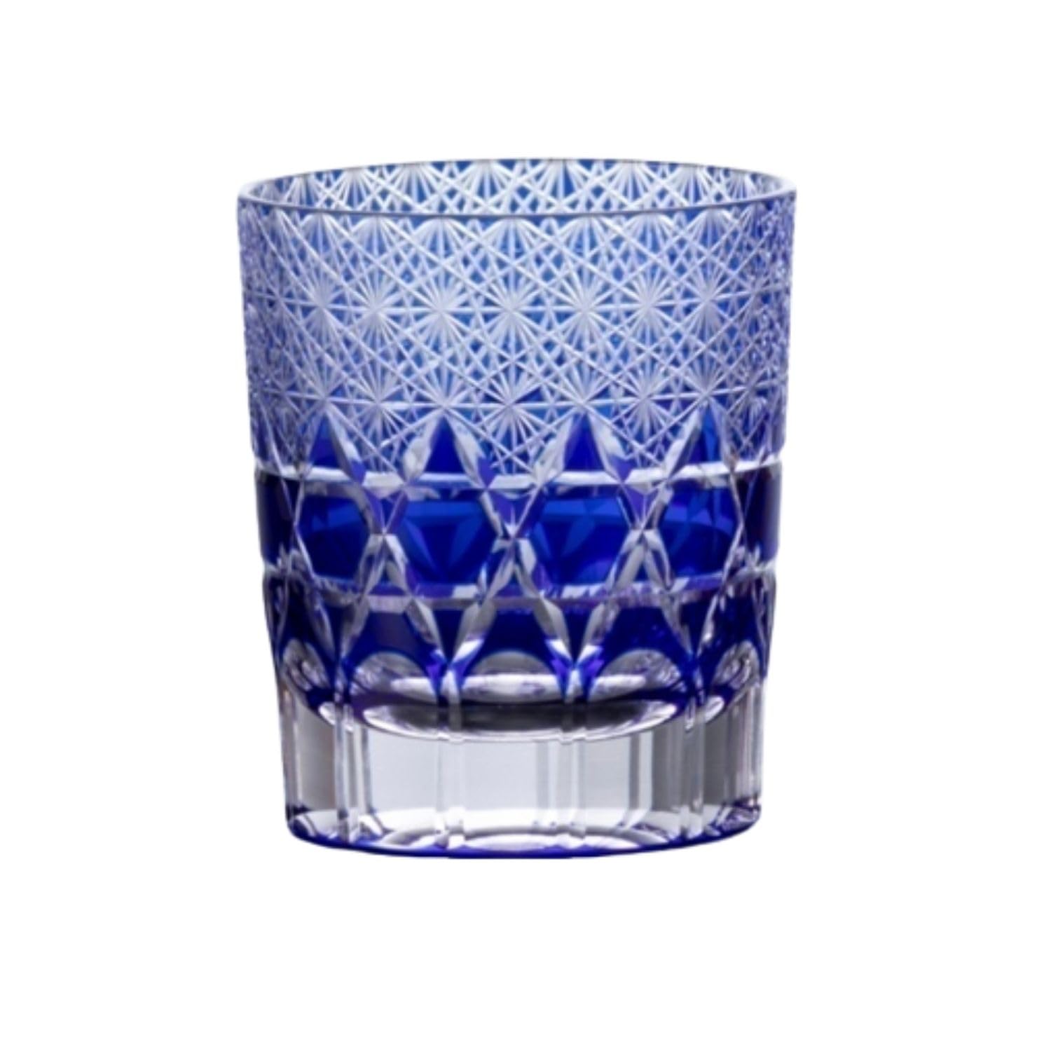創作 切子 グラス 匠仕上げ Premium ガラス細工 オールド 菊繋ダイヤカット ブルー φ80×Ｈ90ｍｍ 280ｃｃ TK-210