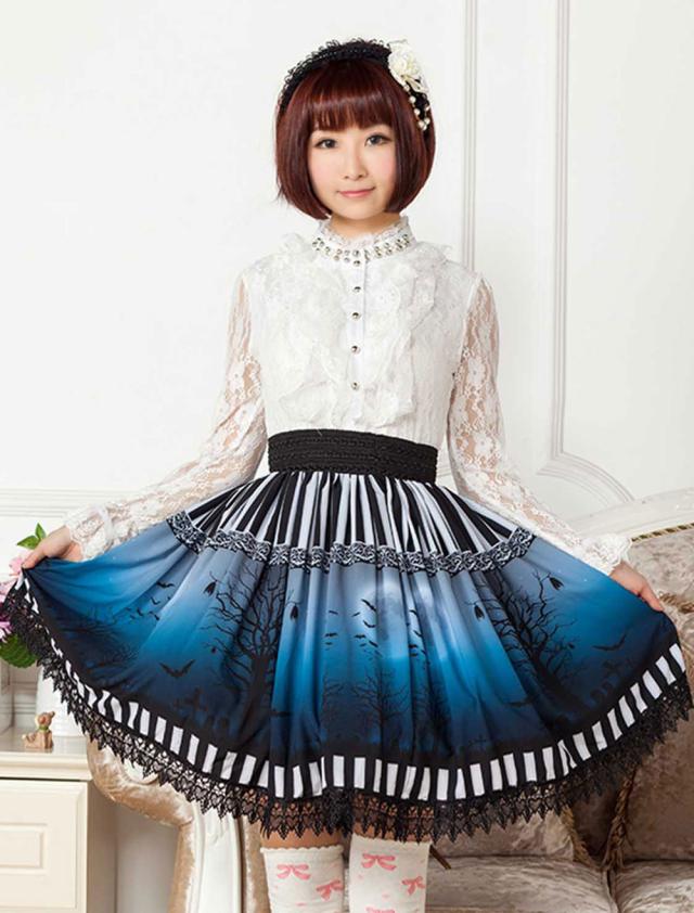 【短納期】甘いロリータスカート　2021　冬月夜SKロリータスカート　バットアンダーザ・ブルー　アイドル衣装