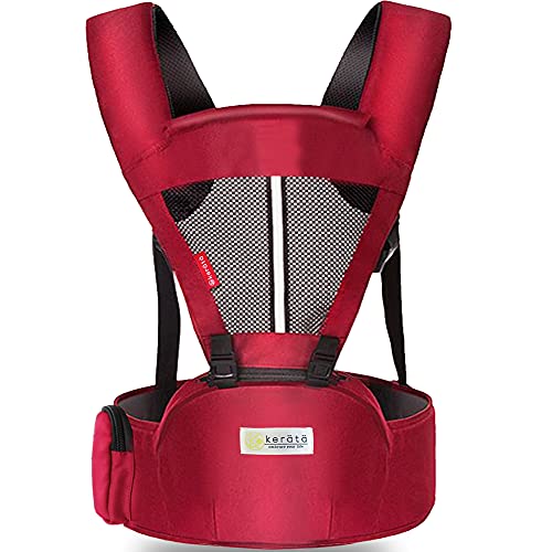 【ninaruママベスト2024年受賞】 (ケラッタ) ヒップシート 抱っこ紐 (対面抱き 前向き抱っこ) 3WAY ベビーキャリア ウエストキャリー分離可 (c. レッド)