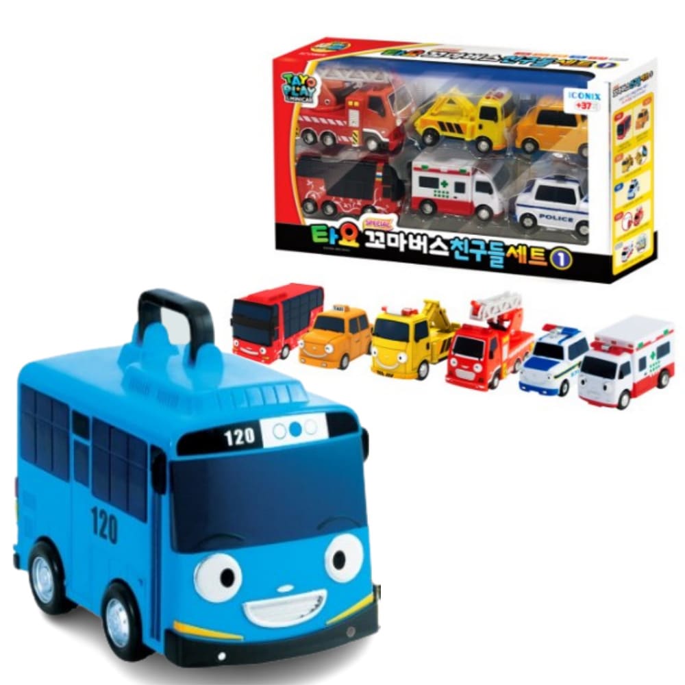 [Tayo] タヨ 韓国 No.1 かわいい 子供 おもちゃ 友達 タヨミニカーキャリア+ スペシャルフレンドたち(6種) 子供のミニカー7種セット