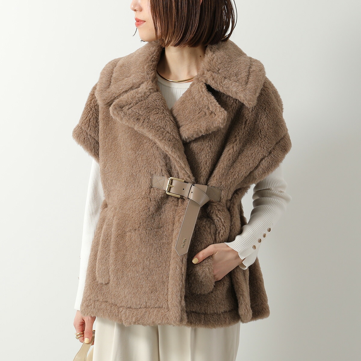 MAX MARA マックスマーラ ケープ NEWABAVO4 ニューアバボ レディース テディベア ジャケット ムートン ファー ボア 005