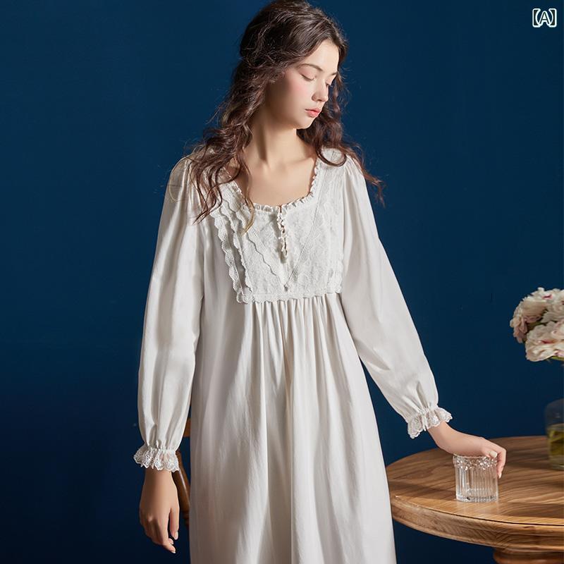 ネグリジェ レディース 宮廷風 長袖 レース フリル ワンピース ドレス 上品 シンプル フレンチ ガーリー ルーム ナイト ホームウェア 5,476円