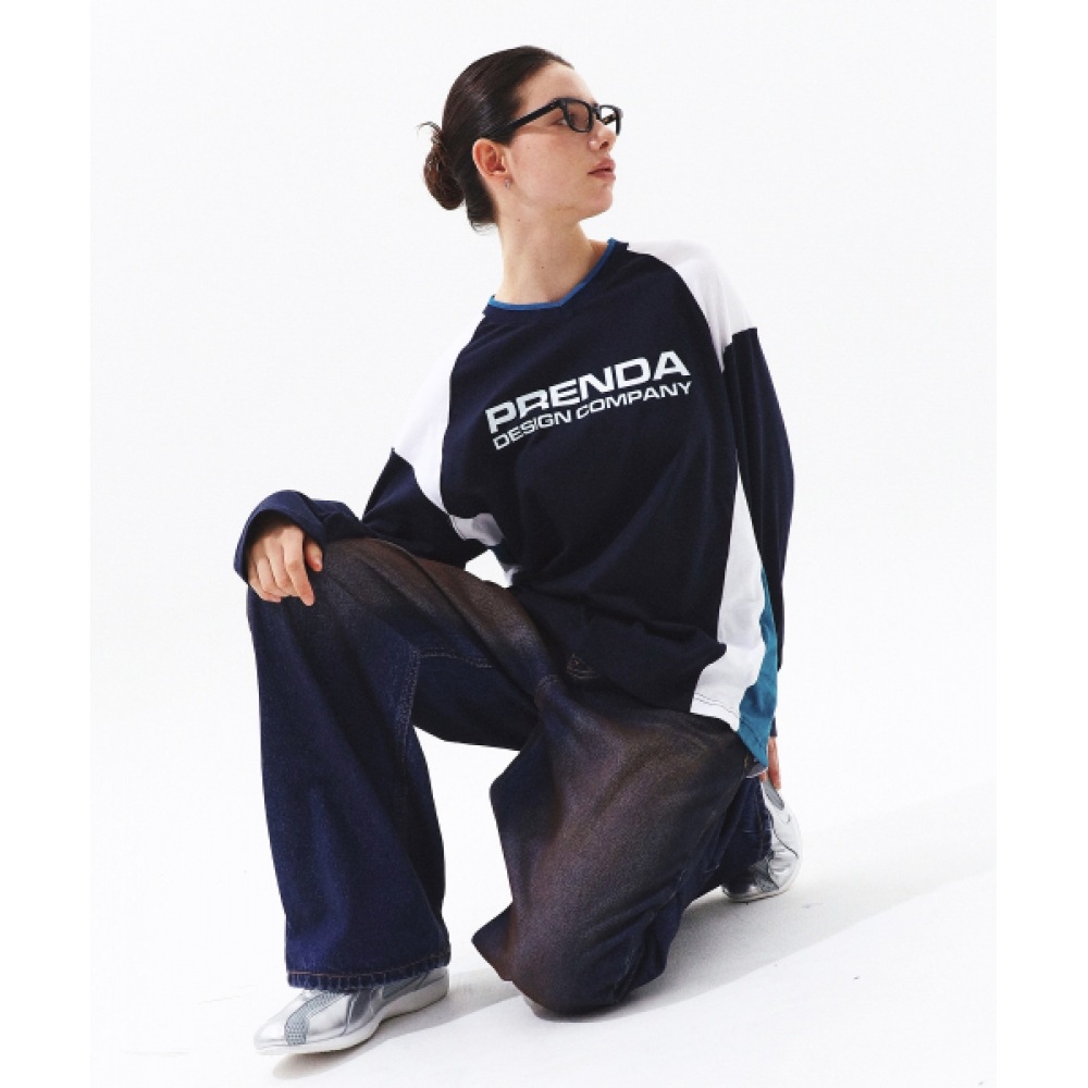 プレンダ PDC ロゴラグラン Vネックロングスリーブネイビー