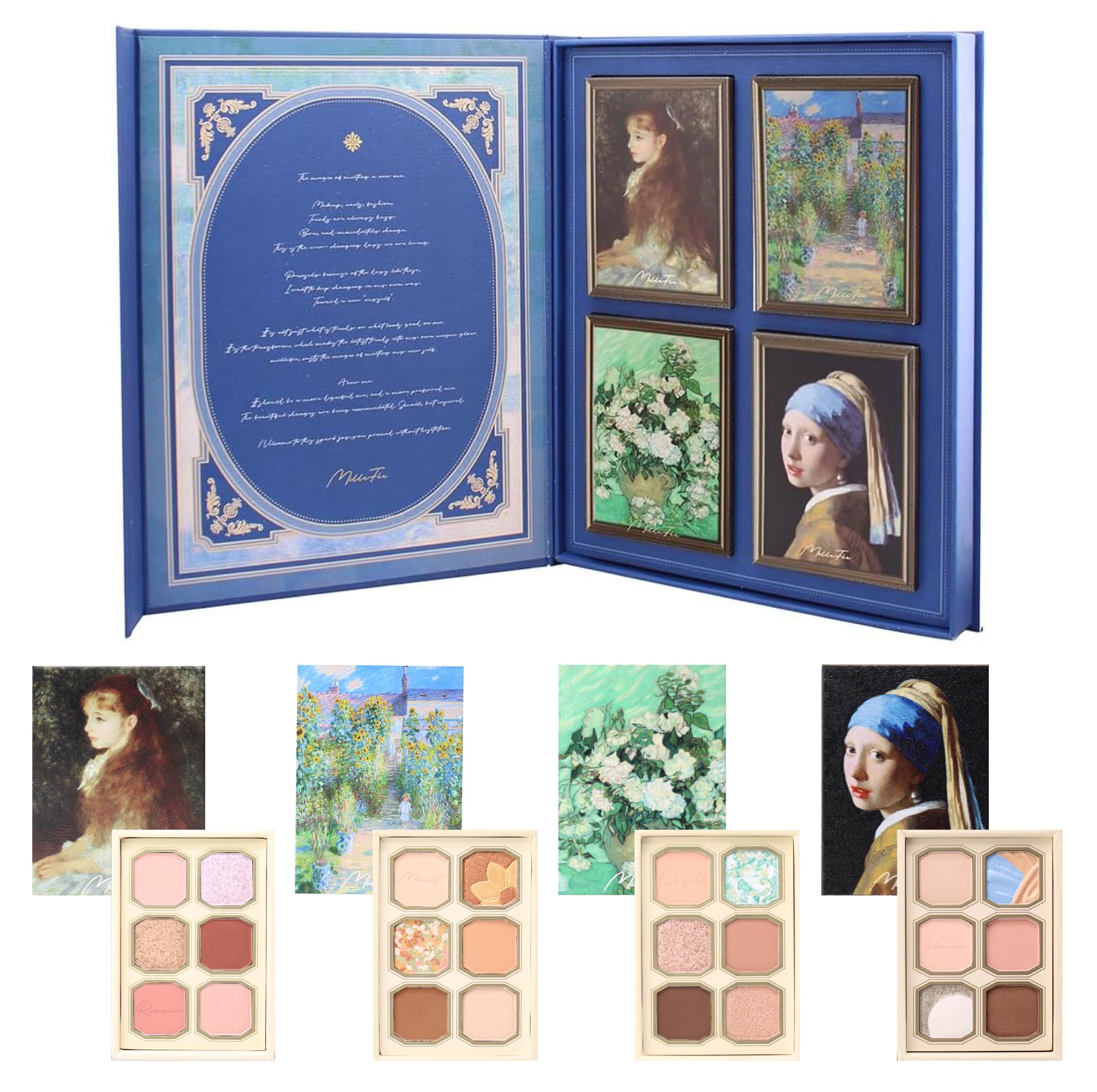 ミルフィー 絵画アイシャドウ イエベカラーセット 4個入り 箱付き プレゼント ギフト コフレ イエベ アイシャドウパレット 絵画 ゴッホ モネ ルノワール 6色アイシャドウ ラメ グリッター マット