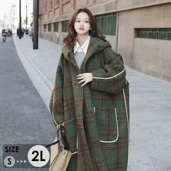 ロングコート フード付き チェック柄 レディース 防寒中綿コート コクーンコート 小柄 レディース 秋 冬 冬服 定番 暖かい あったか ロング チェスター コート カジュアル シンプル アウター 韓