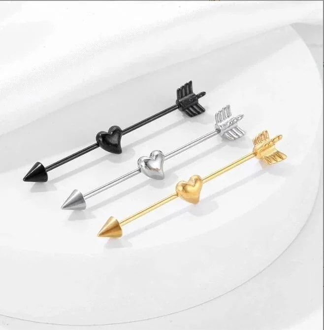 5点セット メガ割 ボディピアス インダストリアル 14g ハートの矢 サージカルステンレス ヘリックスピアス 軟骨ピアス シングル福袋