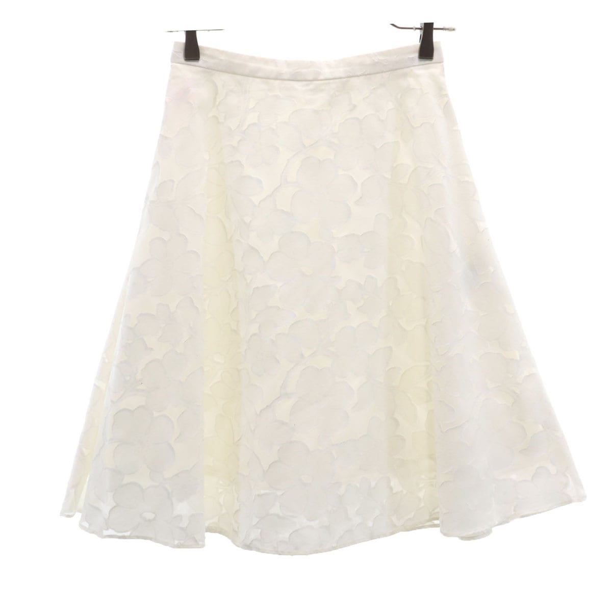 Rene ルネ 日本製 花柄 ミディ丈 フレアスカート 36 ホワイト レディース 古着
