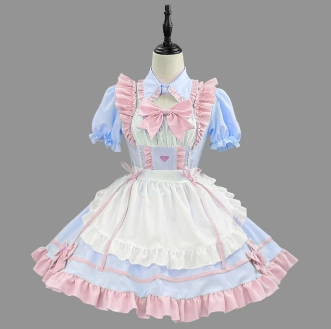 迅速な出荷 メイド服 大人 半袖 ショート丈 メイド服 レディース ロリータ ワンピース 可愛い お姫様 メイドコスチューム ゴスロリ＆ロリータ服 キュート コンカフェ 喫茶店 エプロンドレス 裾フリ