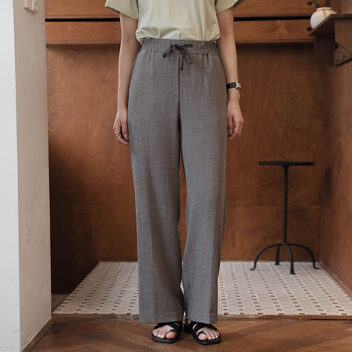 [韓国ファッション] レディース ストリング バンディング ロング ワイド レーヨン スパン パンツ