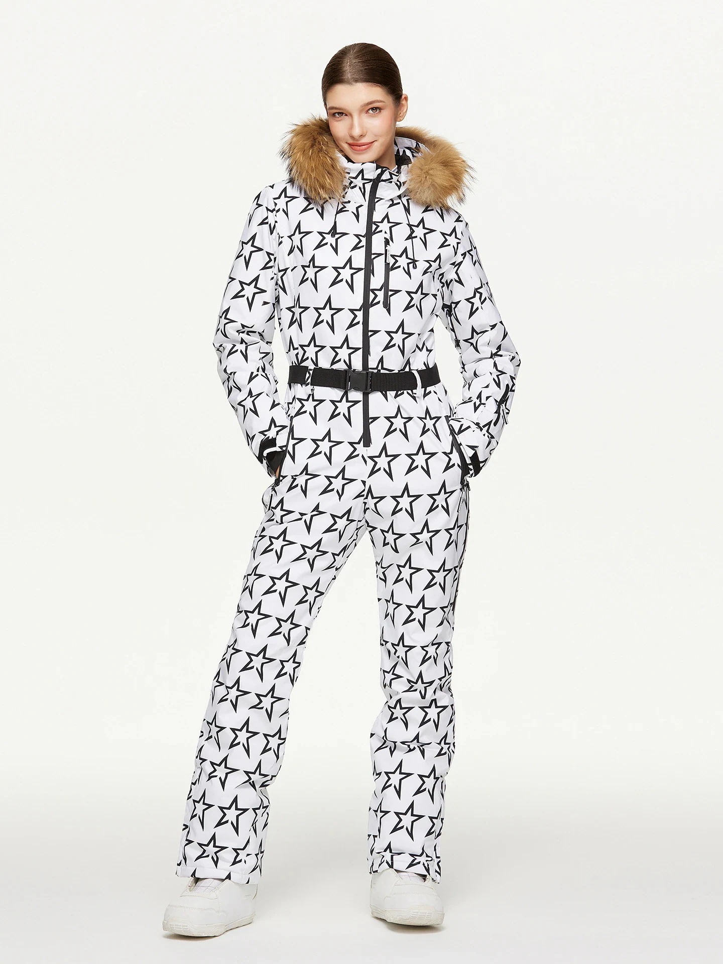 出荷が迅速であるスノーボードウェア 2026 2026 つなぎ レディース カバーオール パンツ スリム 星柄 撥水 防風 防雪 保温 韓国風 スノボウェア スノーウェア スキーウェアスノーボードウェ