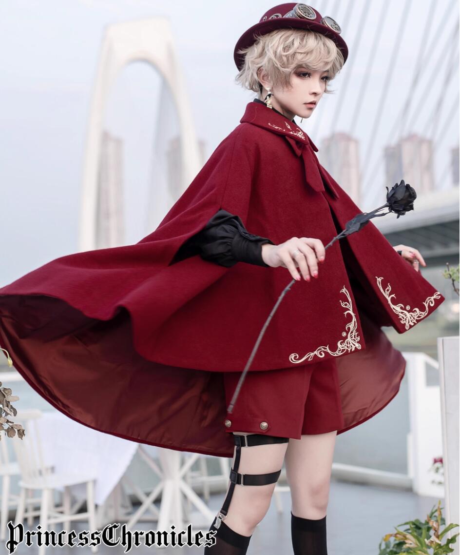レトロ中世風 ロリータ 小王子風 重厚刺繍 ウールマント ケープ ポンチョ 宮廷風アウター コスプレ衣装 撮影用小道具