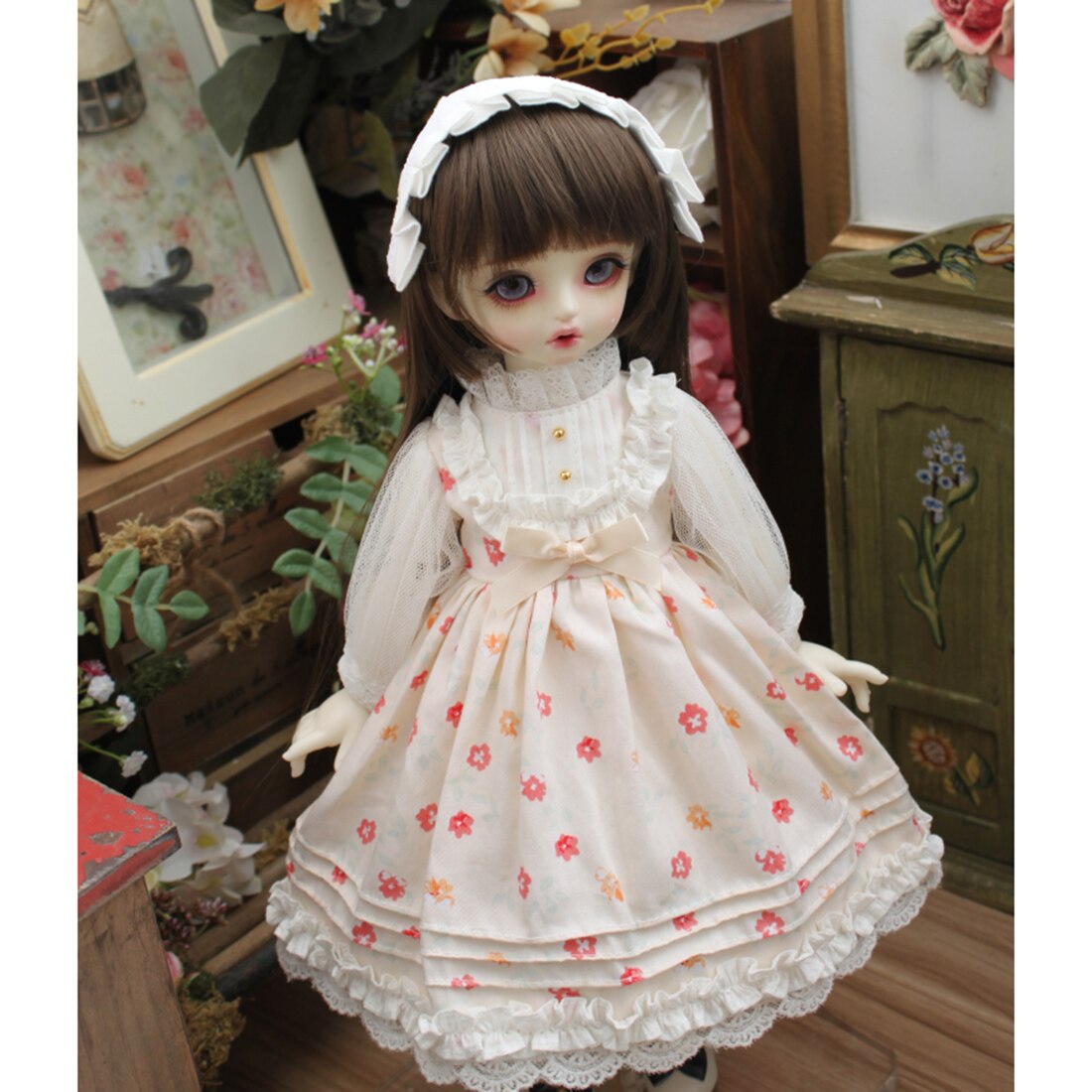 花のバブルスカートプリントドレス1/3用の1/6 bjd人形トレーニングのおもちゃ子供知育玩具誕生日プレゼント-なし人形