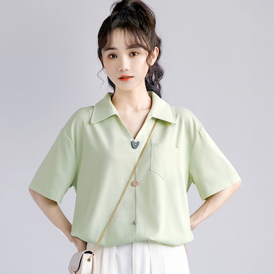Qoo10] ミントグリーン半袖シャツレディース202 : レディース服